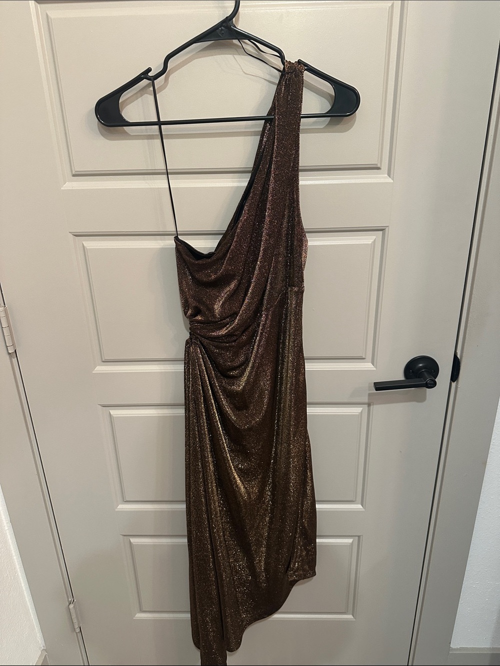 Vici One-Shoulder Shimmery Bronze Evening Dress